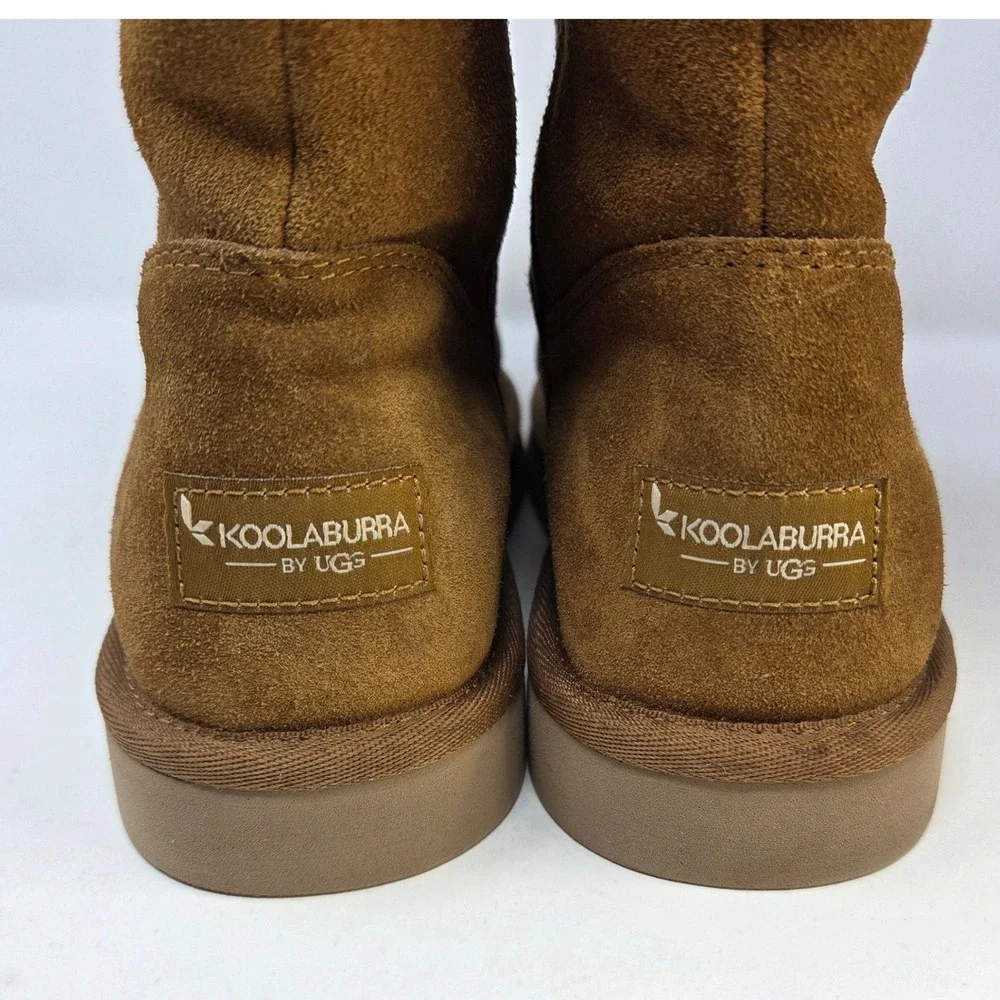 Koolaburra by UGG Victoria Short Chestnut Brown Suede Faux Fur Boots Women's 8